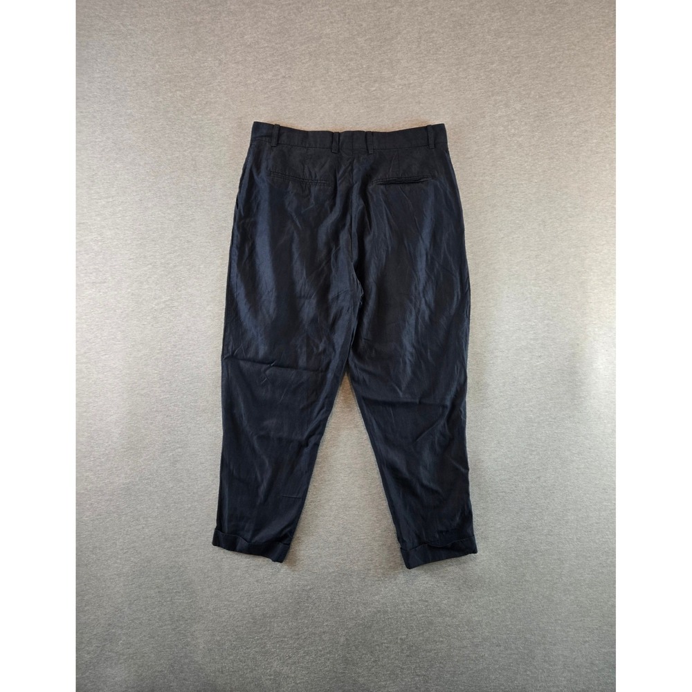 COS Pleated Trousers Women 8 Navy Blue Cupro Cotton‎ High Rise Ankle Pants Taper - Picture 2 of 13